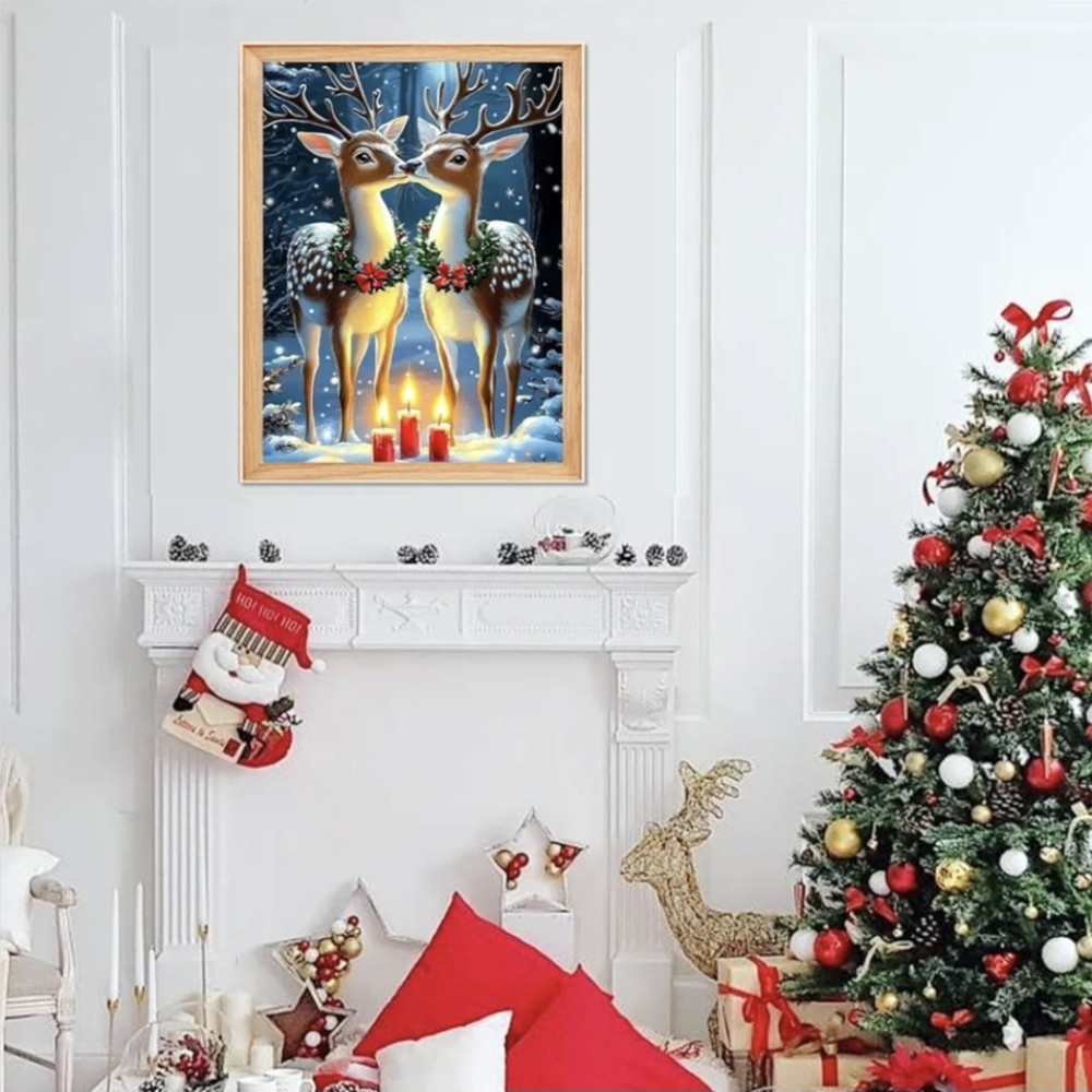 Christmas Holiday Kissing Reindeer Red Holly Diamond Painting Kit New - Picture 4 of 7